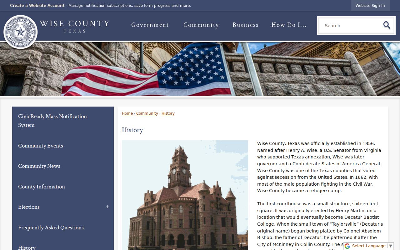 Wise County court docket courthouse history page