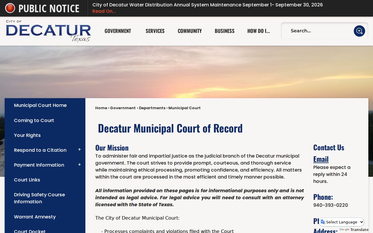 Decatur court docket and Municipal Court of Record information