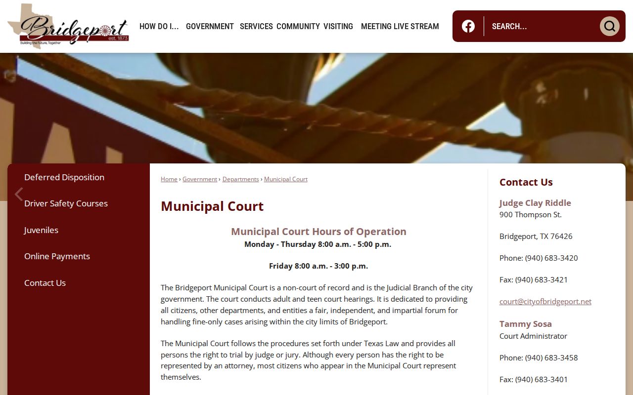 Bridgeport court docket contact and municipal jurisdiction page